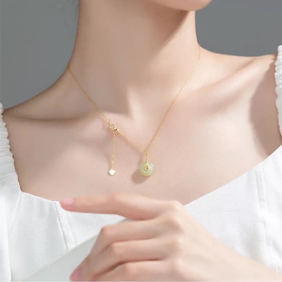 Green Jade 14kt Gold Real Sterling Silver Minimalist Necklace - Dainty - - Picture 6 of 12